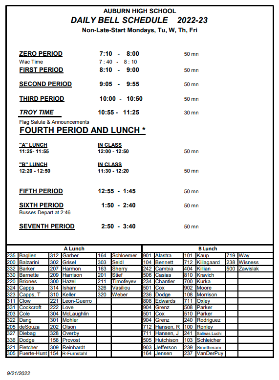 Daily Bell Schedule